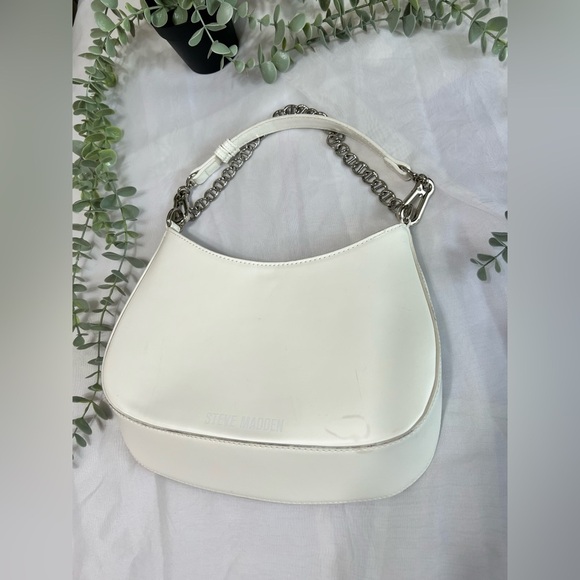 Steve Madden White Half Moon Crescent Chain Accent Y2K Shoulder Purse - Picture 7 of 14